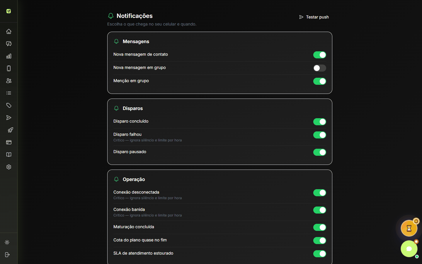 Central de notificações push