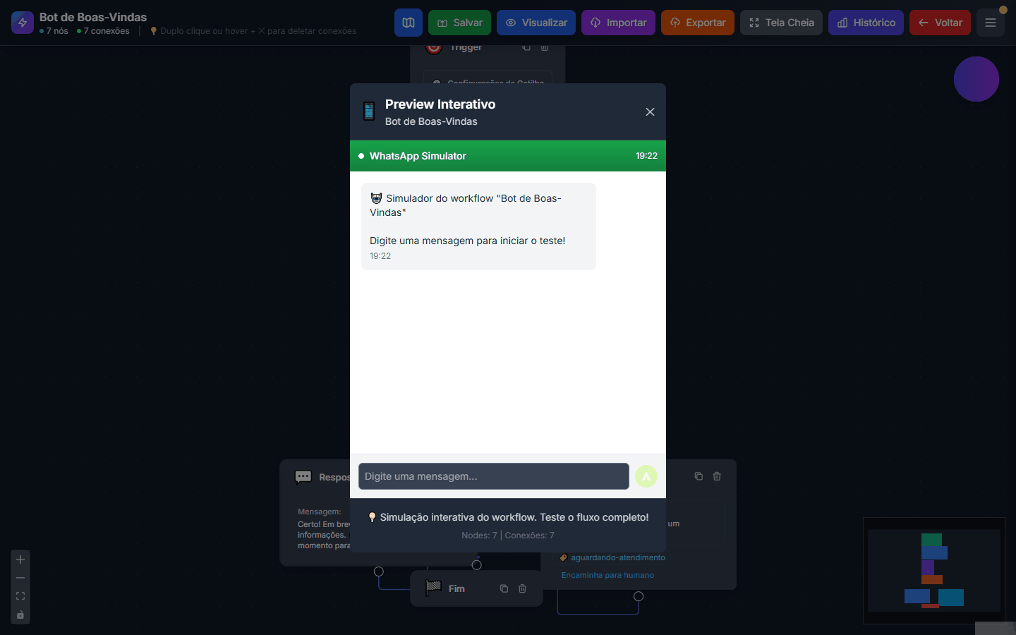 Preview Interativo do workflow